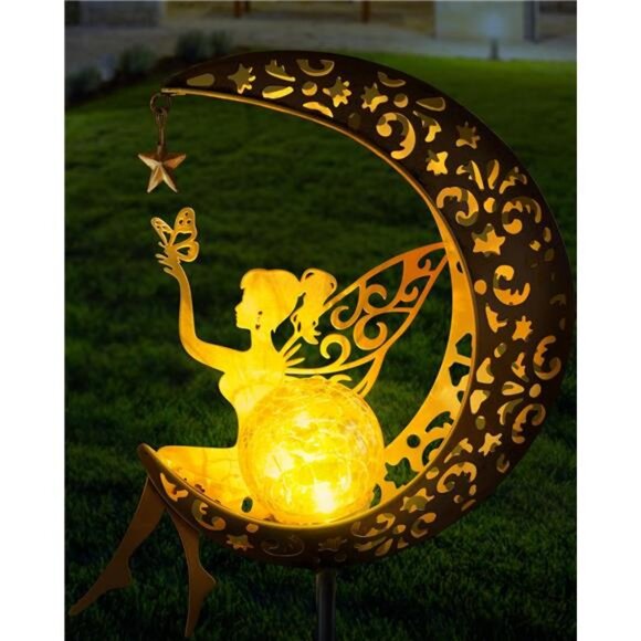 Solar Garden Statues Outdoor Decor, Fairy Moon Figurine Light Stake Housewarming - Picture 1 of 7